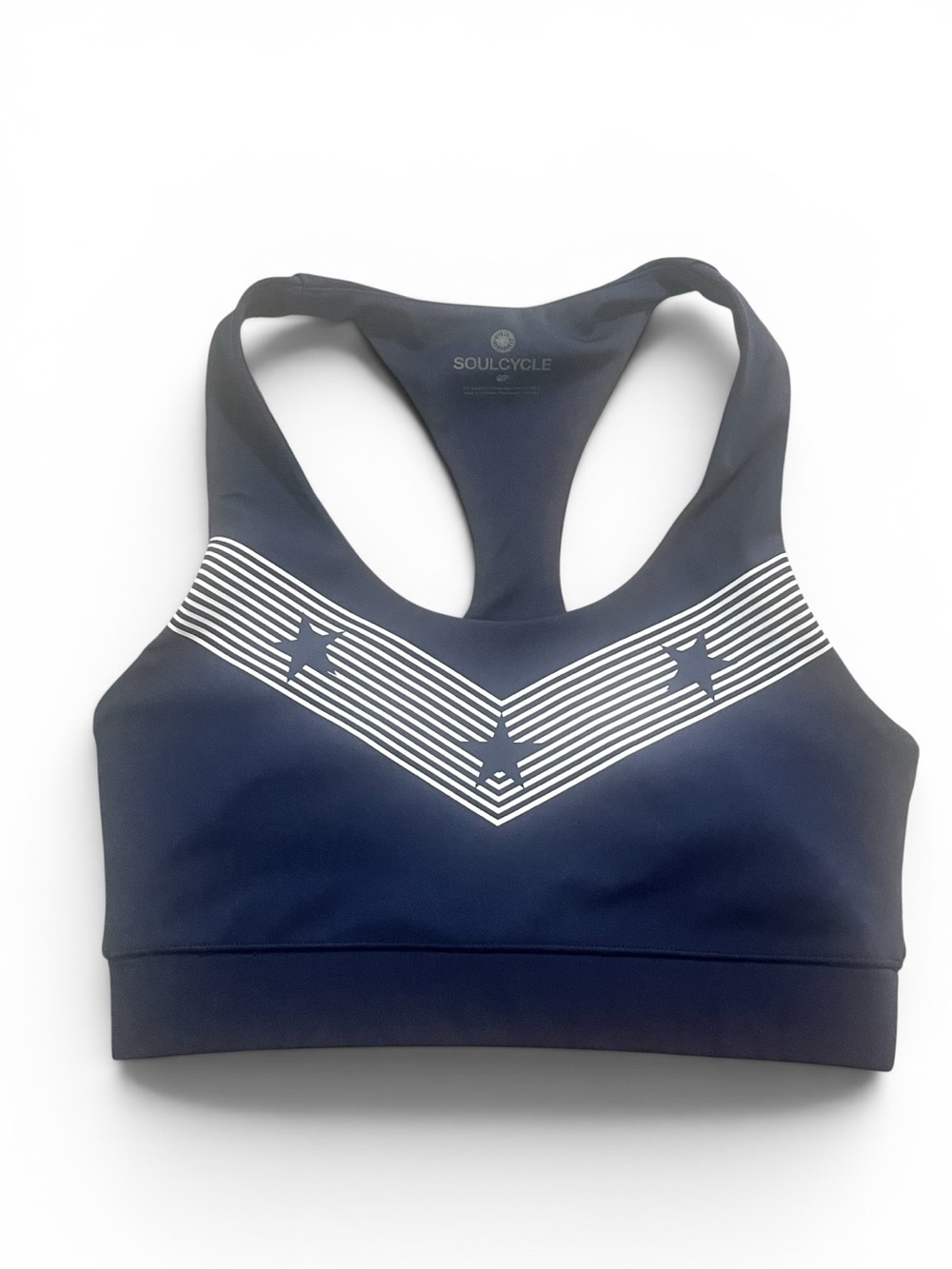 SoulCycle Navy Blue Stars & Stripes Mitered Chevron Sports Bra